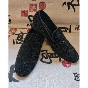 NIB! Moretti Black Rhinestone Encrusted Red Bottom Slip-On Dress Shoes. Sz 11.5
